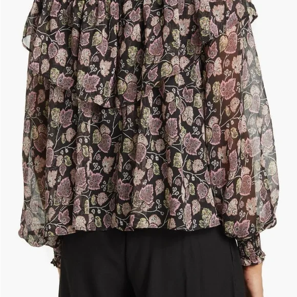 NWOT Cinq à Sept Drew Leaf Print Smocked Top - Picture 8 of 8